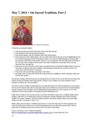 May 7, 2014 + on Sacred Tradition, Part 2
