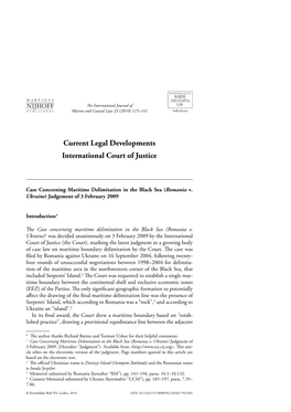 Current Legal Developments International Court of Justice