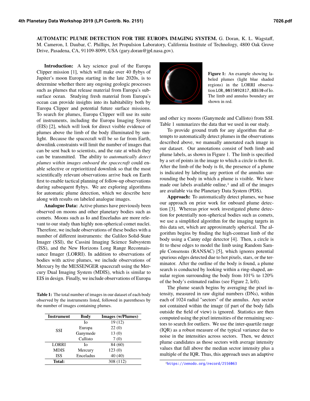 Automatic Plume Detection for the Europa Imaging System