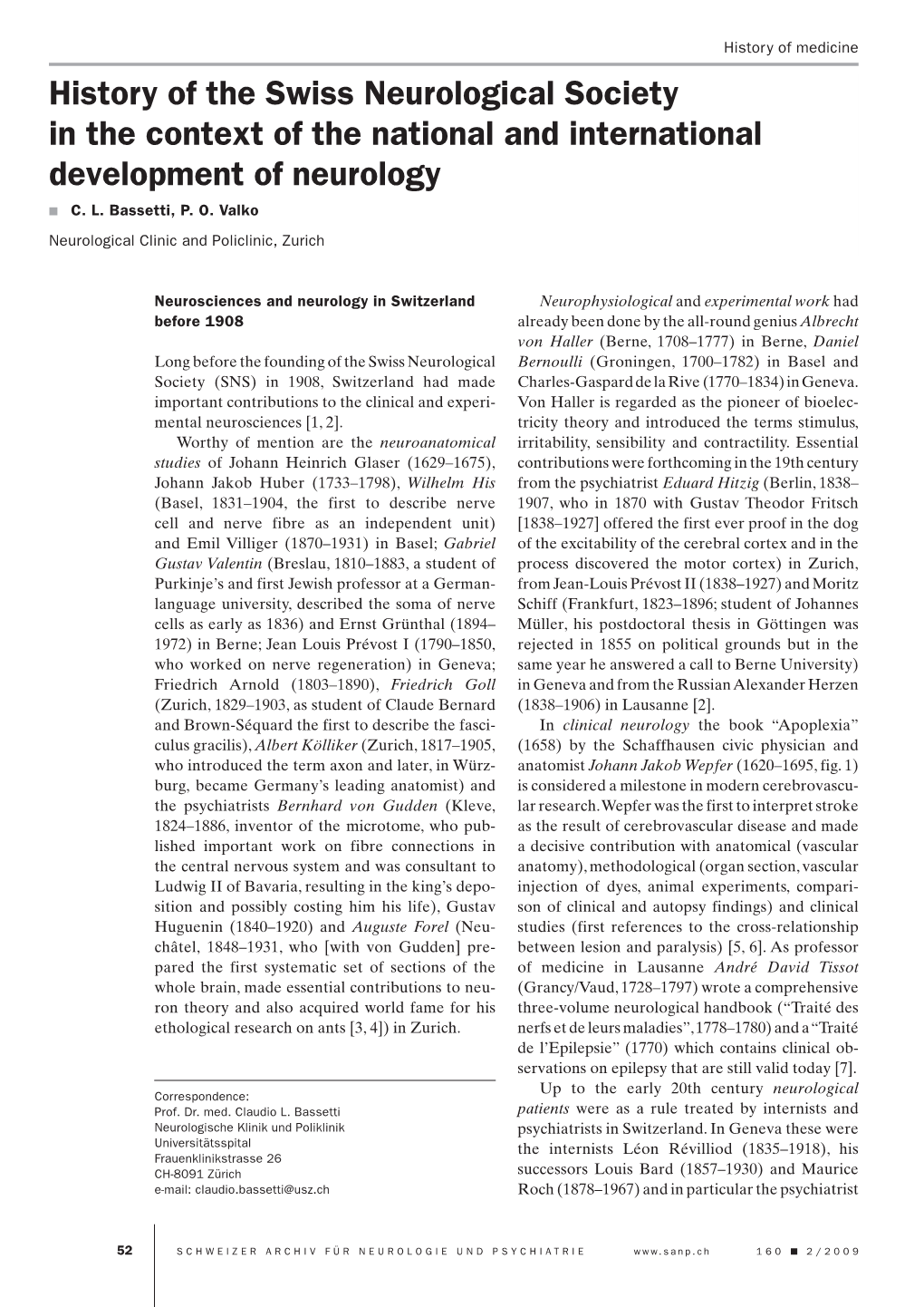 History of the Swiss Neurological Society in the Context of the National and International Development of Neurology N C