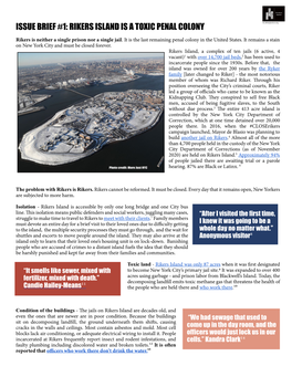 Issue Brief #1: Rikers Island Is a Toxic Penal Colony