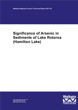 Significance of Arsenic in Sediments of Lake Rotoroa (Hamilton Lake)