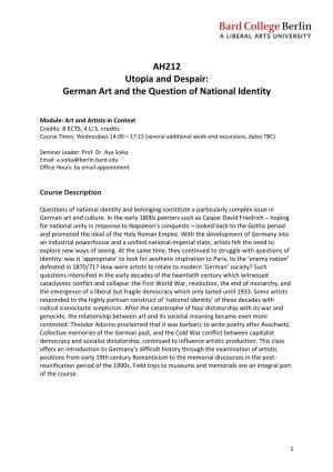 AH212 Utopia and Despair: German Art and the Question of National Identity