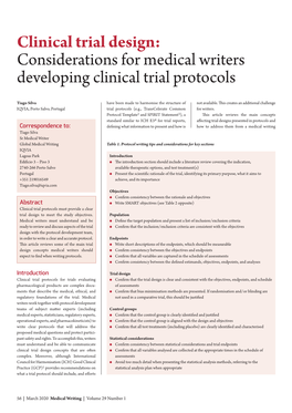 Considerations for Medical Writers Developing Clinical Trial Protocols