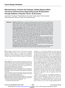 Menatetrenone, a Vitamin K2 Analogue, Inhibits Hepatocellular