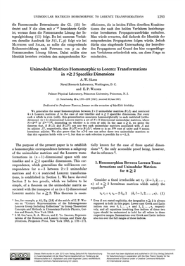 Unimodular Matrices Homomorphic to Lorentz Transformations in N^ 2 Spacelike Dimensions
