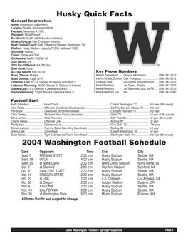 Husky Quick Facts 2004 Washington Football Schedule