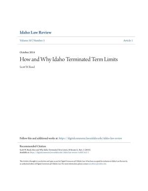 How and Why Idaho Terminated Term Limits Scott .W Reed