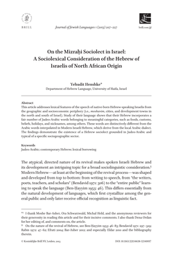 On the Mizraḥi Sociolect in Israel: a Sociolexical Consideration of the Hebrew of Israelis of North African Origin