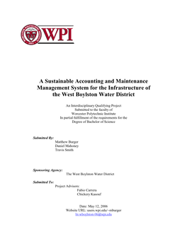 A Sustainable Accounting and Maintenance Management System for the Infrastructure of the West Boylston Water District