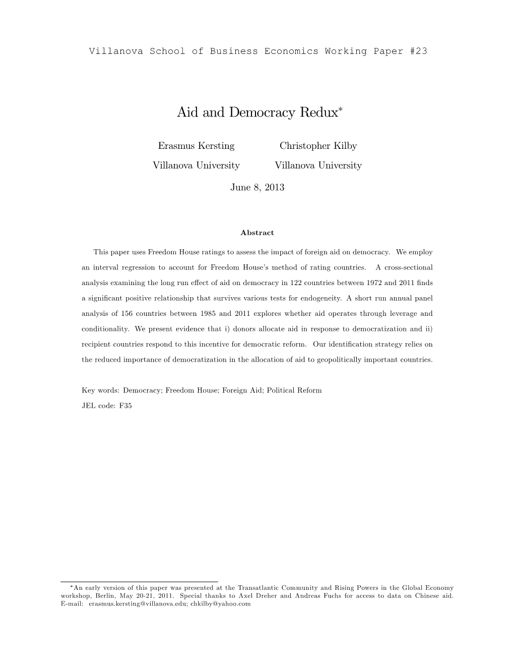 Aid and Democracy Redux∗