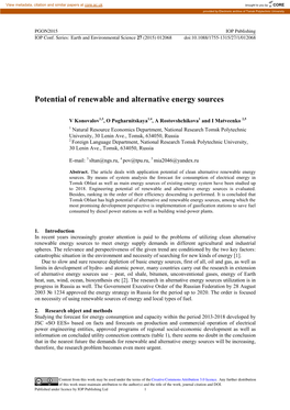 Potential of Renewable and Alternative Energy Sources