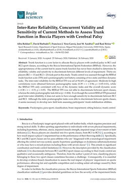 Inter-Rater Reliability, Concurrent Validity and Sensitivity of Current Methods to Assess Trunk Function in Boccia Players with Cerebral Palsy