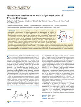 Three-Dimensional Structure and Catalytic Mechanism of Cytosine Deaminase † ‡ † ‡ ,‡ Richard S