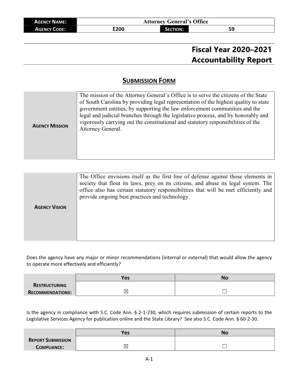 Attorney General’S Office AGENCY CODE: E200 SECTION: 59