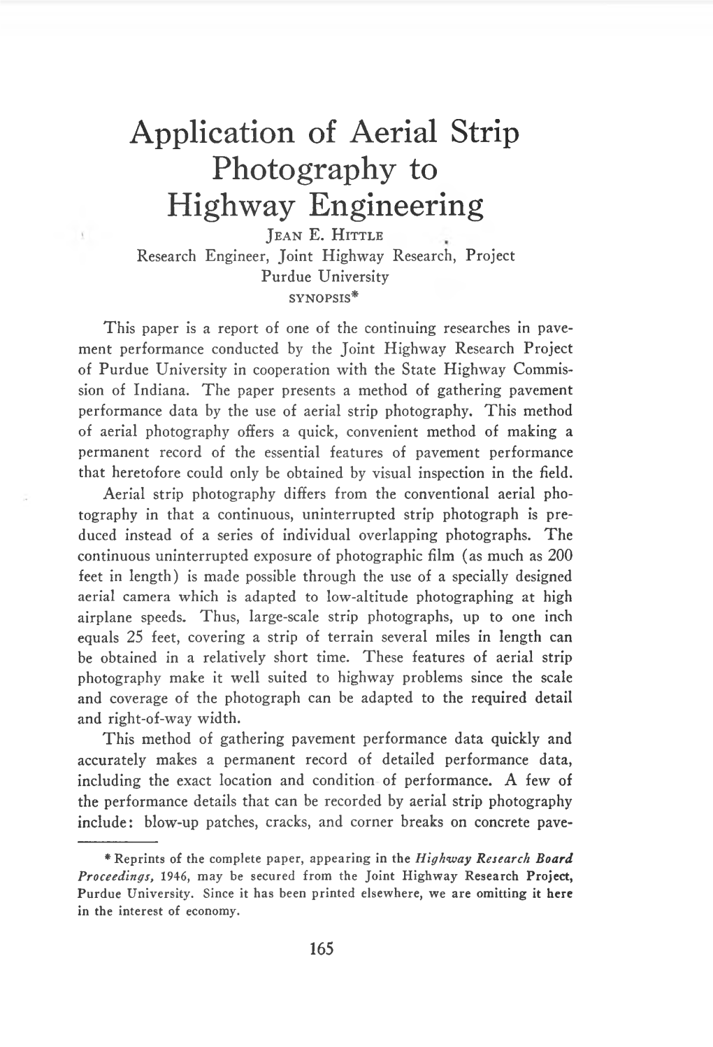 Application of Aerial Strip Photography to Highway Engineering J E a N E