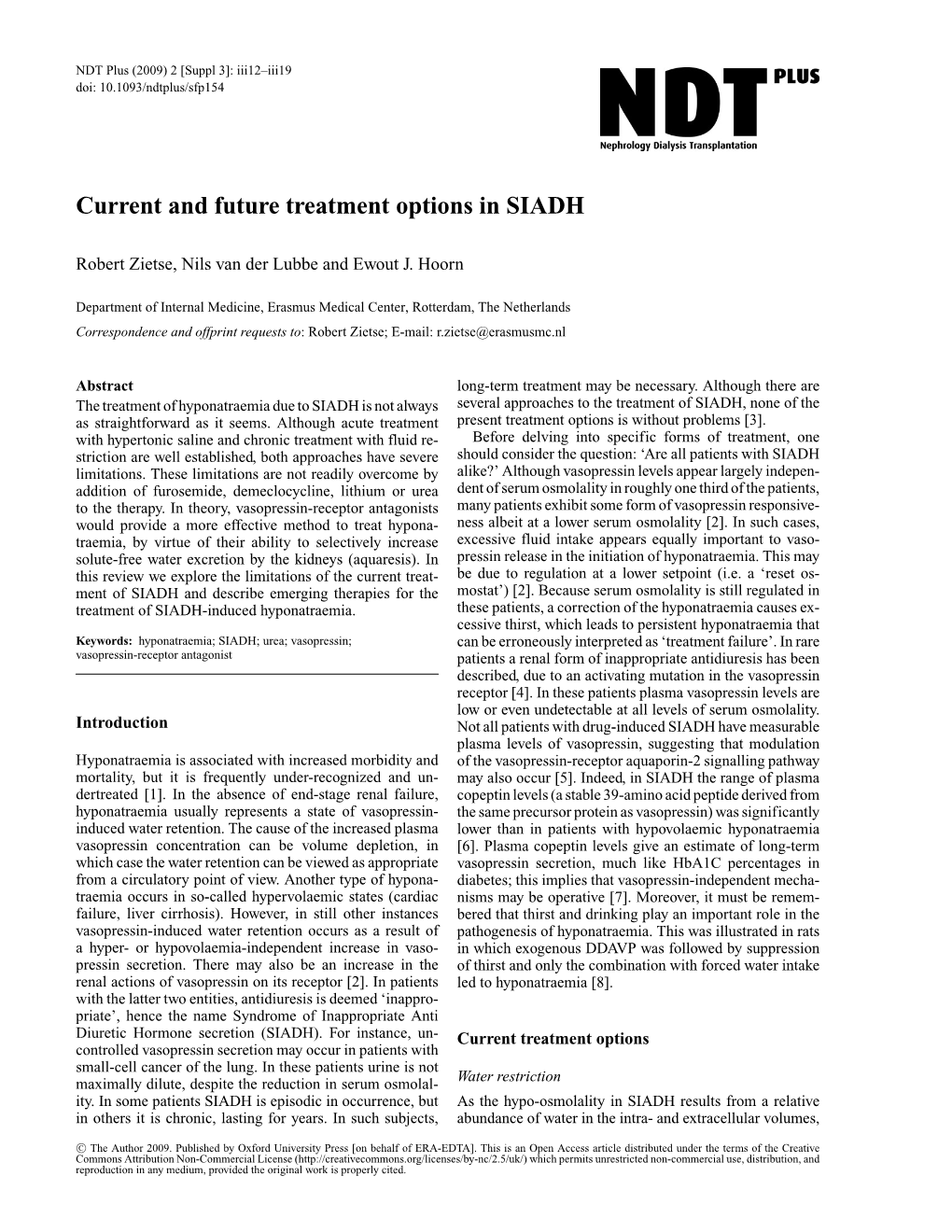 Current and Future Treatment Options in SIADH