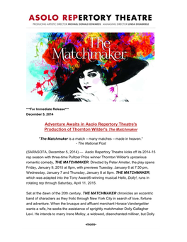 Adventure Awaits in Asolo Repertory Theatre's Production of Thornton Wilder's the Matchmaker