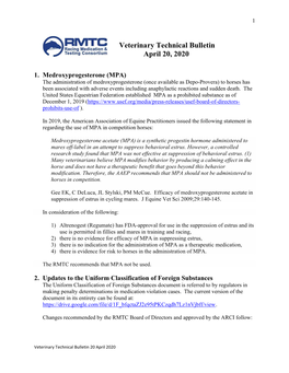 Veterinary Technical Bulletin April 20, 2020