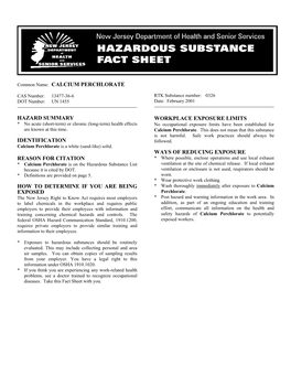 Calcium Perchlorate Hazard Summary Identification