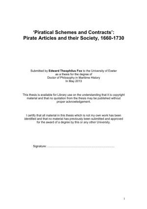 Pirate Articles and Their Society, 1660-1730