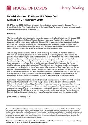 Israel-Palestine: the New US Peace Deal Debate on 27 February 2020