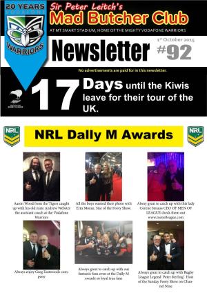 Mad Butcher Club at MT SMART STADIUM, HOME of the MIGHTY VODAFONE WARRIORS 1St October 2015 Newsletter #92 No Advertisements Are Paid for in This Newsletter