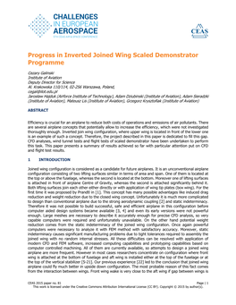Progress in Inverted Joined Wing Scaled Demonstrator Programme