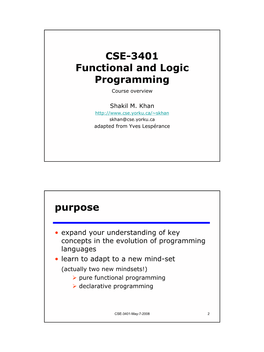 CSE-3401 Functional and Logic Programming Purpose