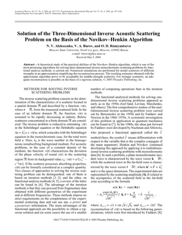 Solution of the Three-Dimensional Inverse Acoustic Scattering Problem on the Basis of the Novikovðhenkin Algorithm N