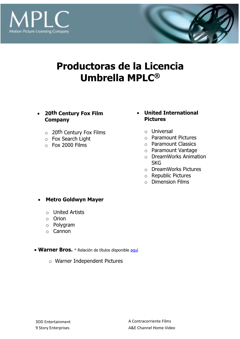 Estudis I Productores Amb Cobertura Sota La Llicència Umbrella MPLC