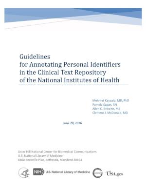 Guidelines for Annotating Personal Identifiers in the Clinical Text Repository of the National Institutes of Health