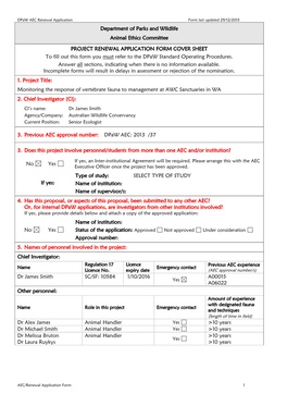 Dpaw AEC Project Renewal Form