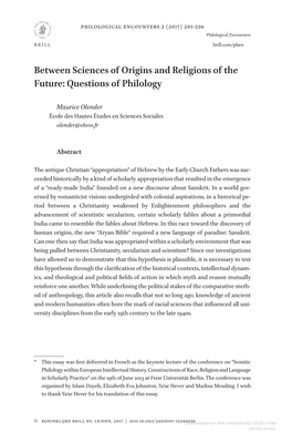 Between Sciences of Origins and Religions of the Future: Questions of Philology