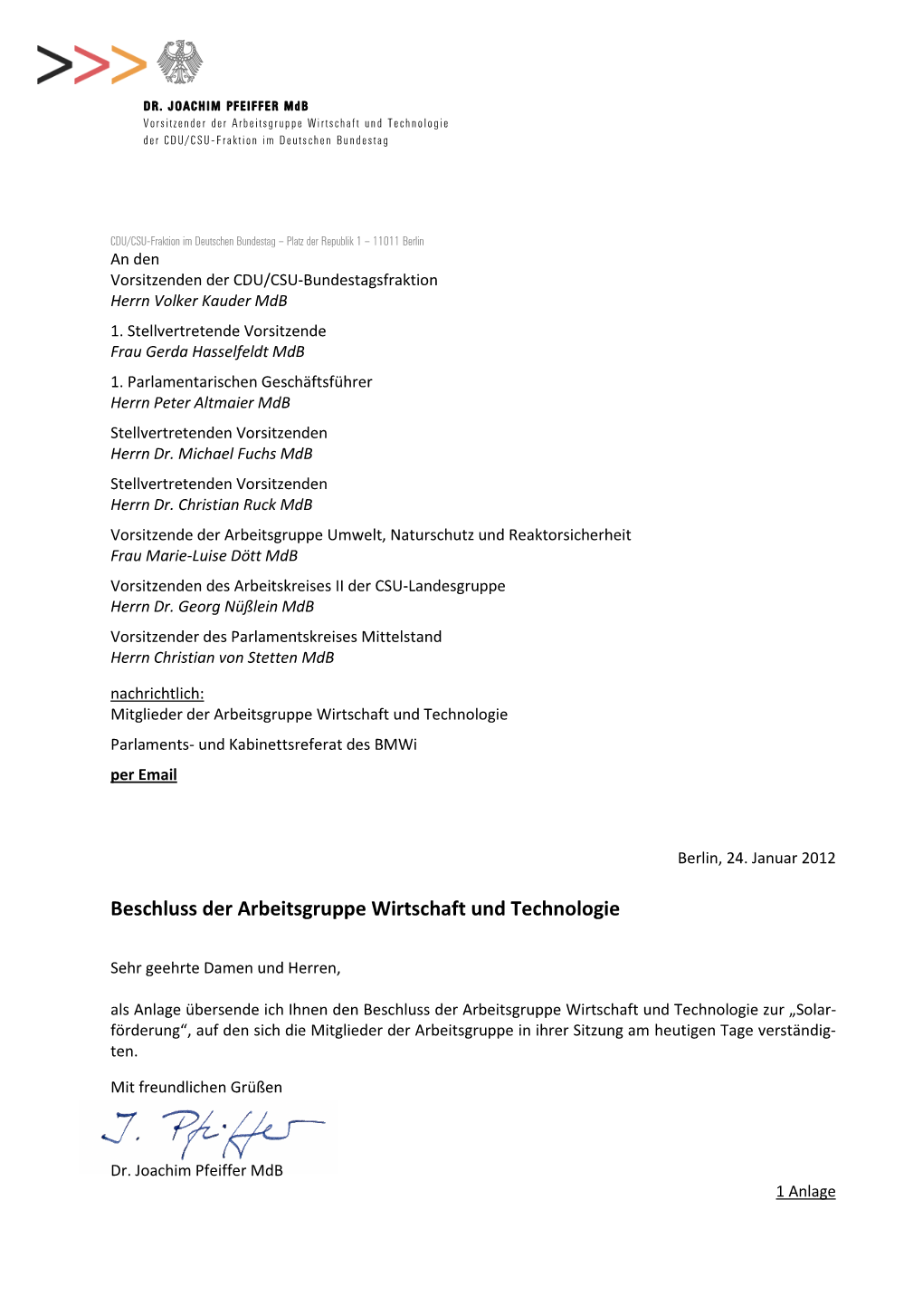 Beschluss Der Arbeitsgruppe Wirtschaft Und Technologie