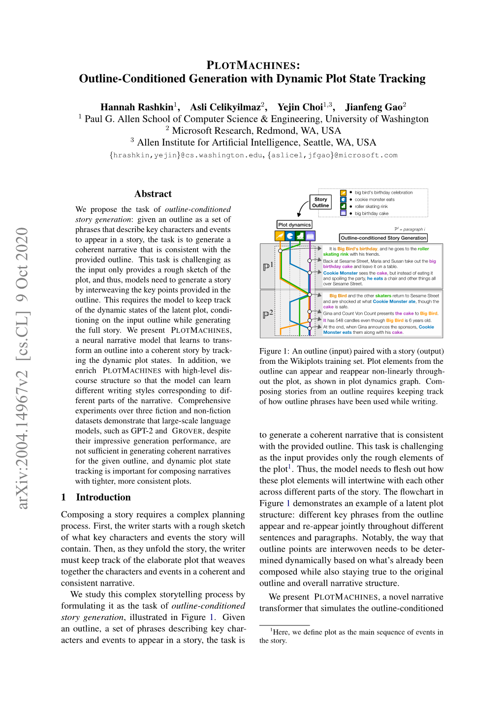 Arxiv:2004.14967V2 [Cs.CL] 9 Oct 2020 Composing a Story Requires a Complex Planning Structure: Different Key Phrases from the Outline Process