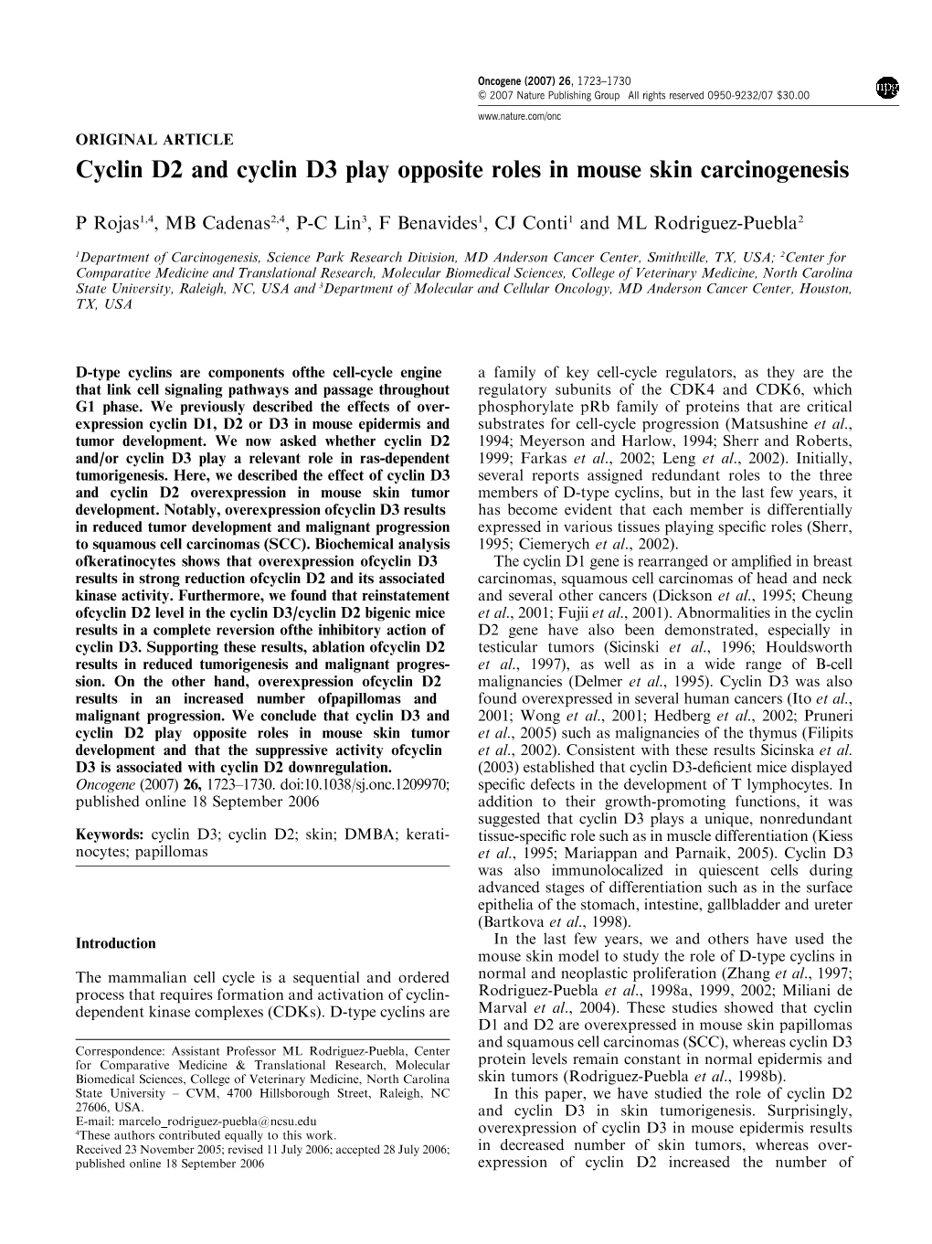 Cyclin D2 and Cyclin D3 Play Opposite Roles in Mouse Skin Carcinogenesis