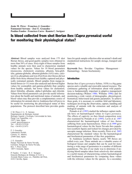 Is Blood Collected from Shot Iberian Ibex (Capra Pyrenaica) Useful for Monitoring Their Physiological Status?