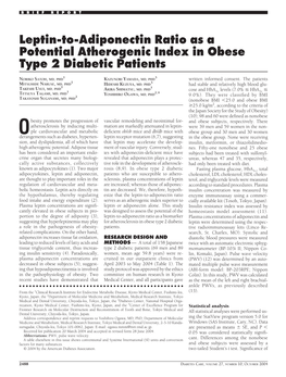 Leptin-To-Adiponectin Ratio As a Potential Atherogenic Index in Obese Type 2 Diabetic Patients