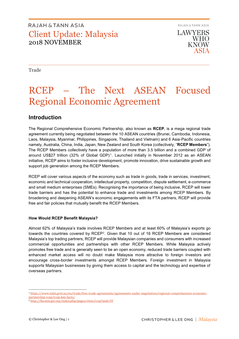 RCEP – the Next ASEAN Focused Regional Economic Agreement