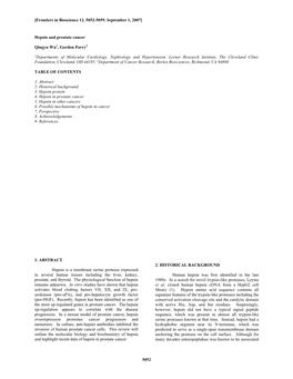 5052 Hepsin and Prostate Cancer Qingyu Wu1, Gordon Parry2