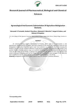 Research Journal of Pharmaceutical, Biological and Chemical Sciences