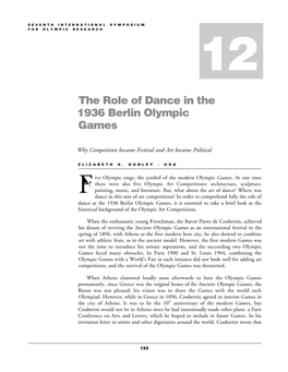 The Role of Dance in the 1936 Berlin Olympic Games