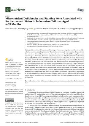Micronutrient Deficiencies and Stunting Were Associated With