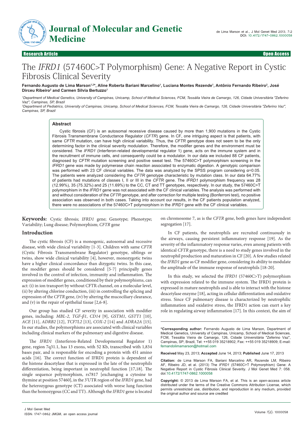 The IFRD1 (57460C&gt;T Polymorphism) Gene