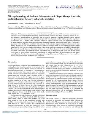 Micropaleontology of the Lower Mesoproterozoic Roper Group, Australia, and Implications for Early Eukaryotic Evolution