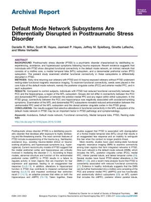 Default Mode Network Subsystems Are Differentially Disrupted in Posttraumatic Stress Disorder
