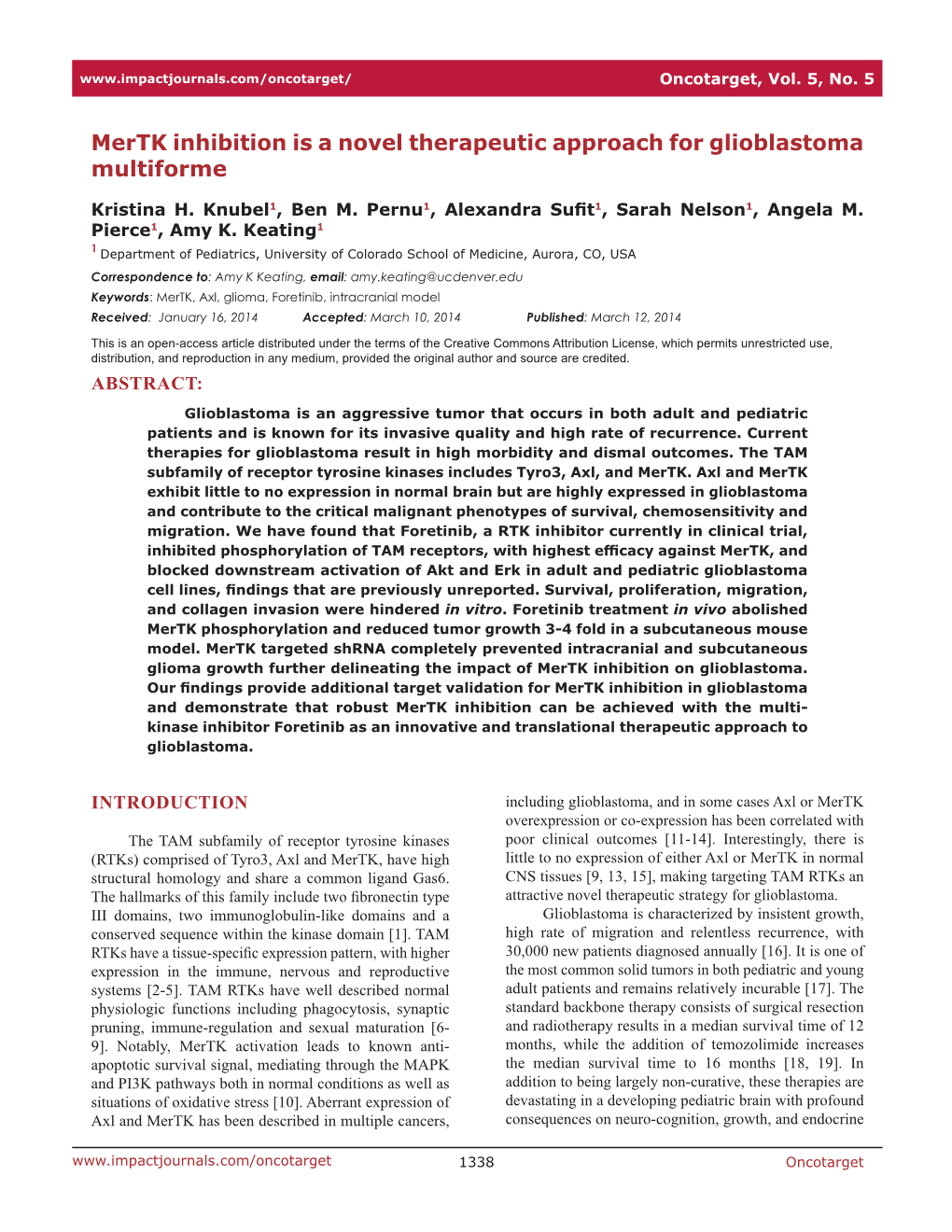 Mertk Inhibition Is a Novel Therapeutic Approach for Glioblastoma Multiforme