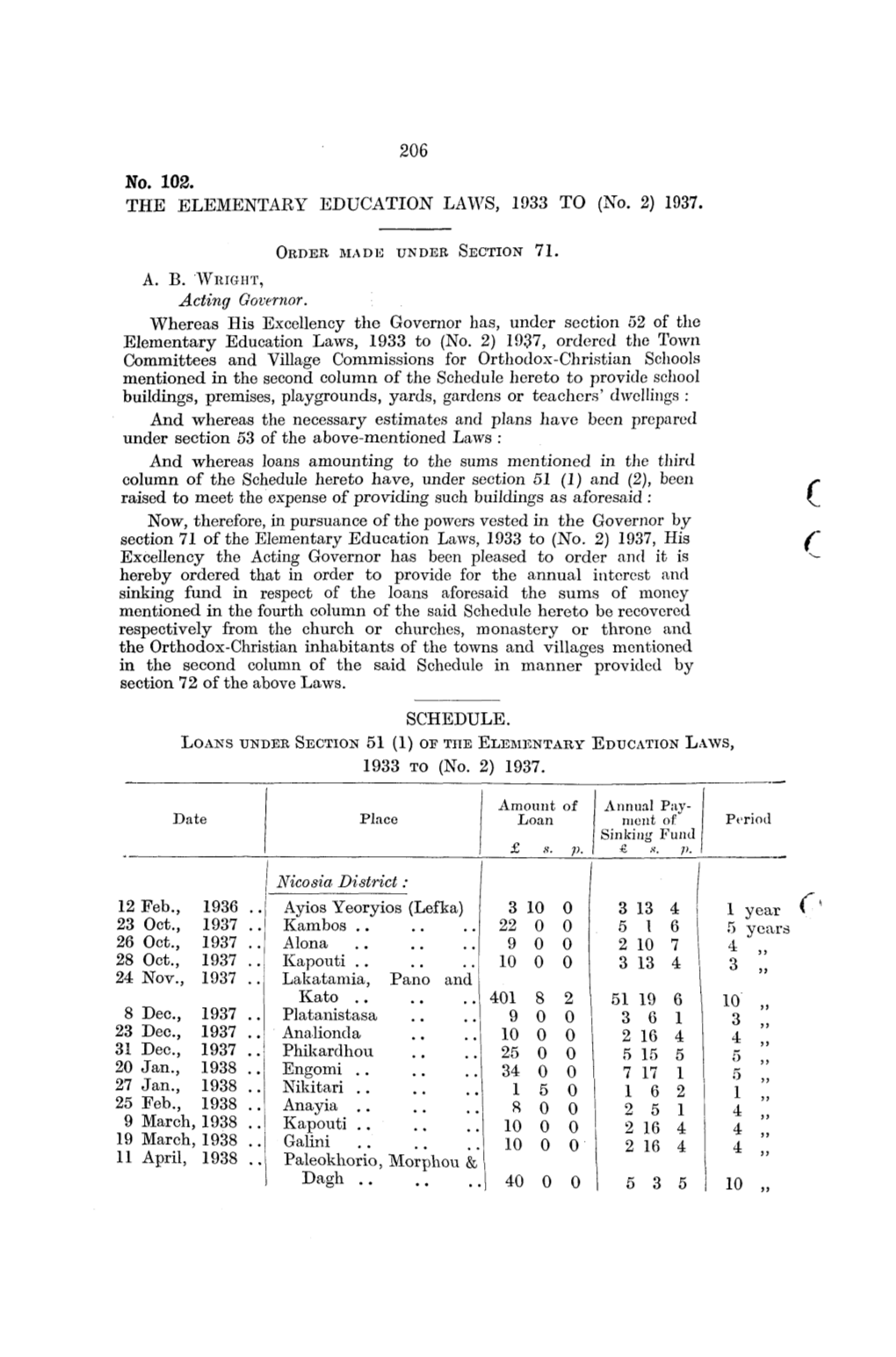 No. 102. the ELEMENTARY EDUCATION LAWS, 1933 to (No