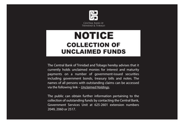 Notice Collection of Unclaimed Funds
